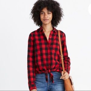 Madewell Flannel Tie-Front Shirt in Buffalo Check
